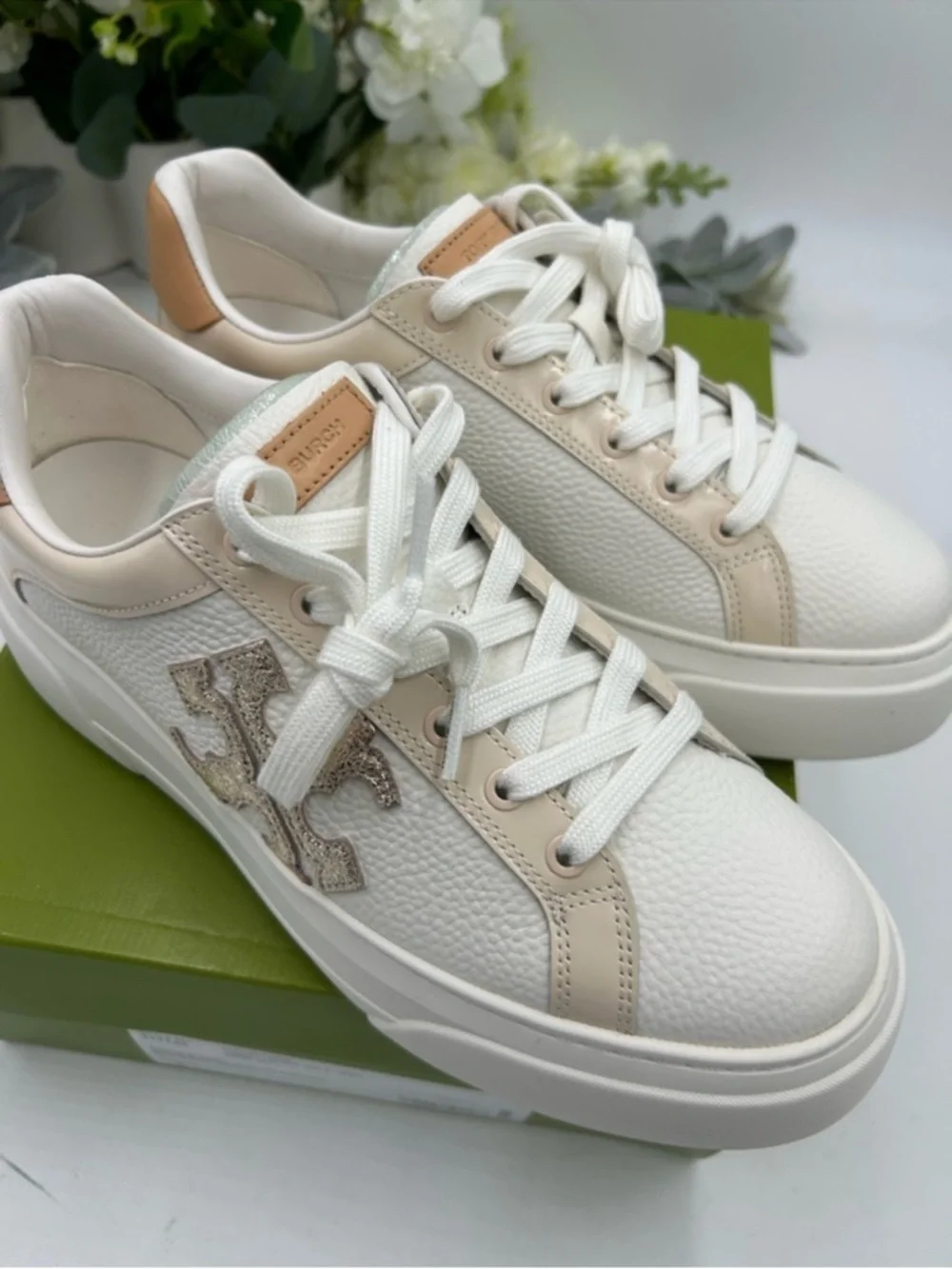 Women’s Tory Burch, color block signature leather platform sneakers size 9